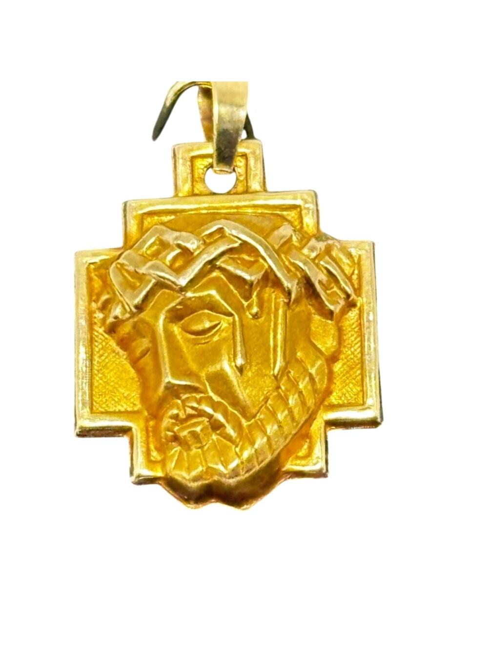 14K Solid Yellow Jesus Head Pendant, Crown of Thorns Pendant
